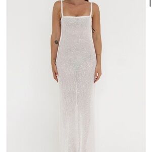 Palm Beach Maxi Dress | White Sequin - M Rumored
